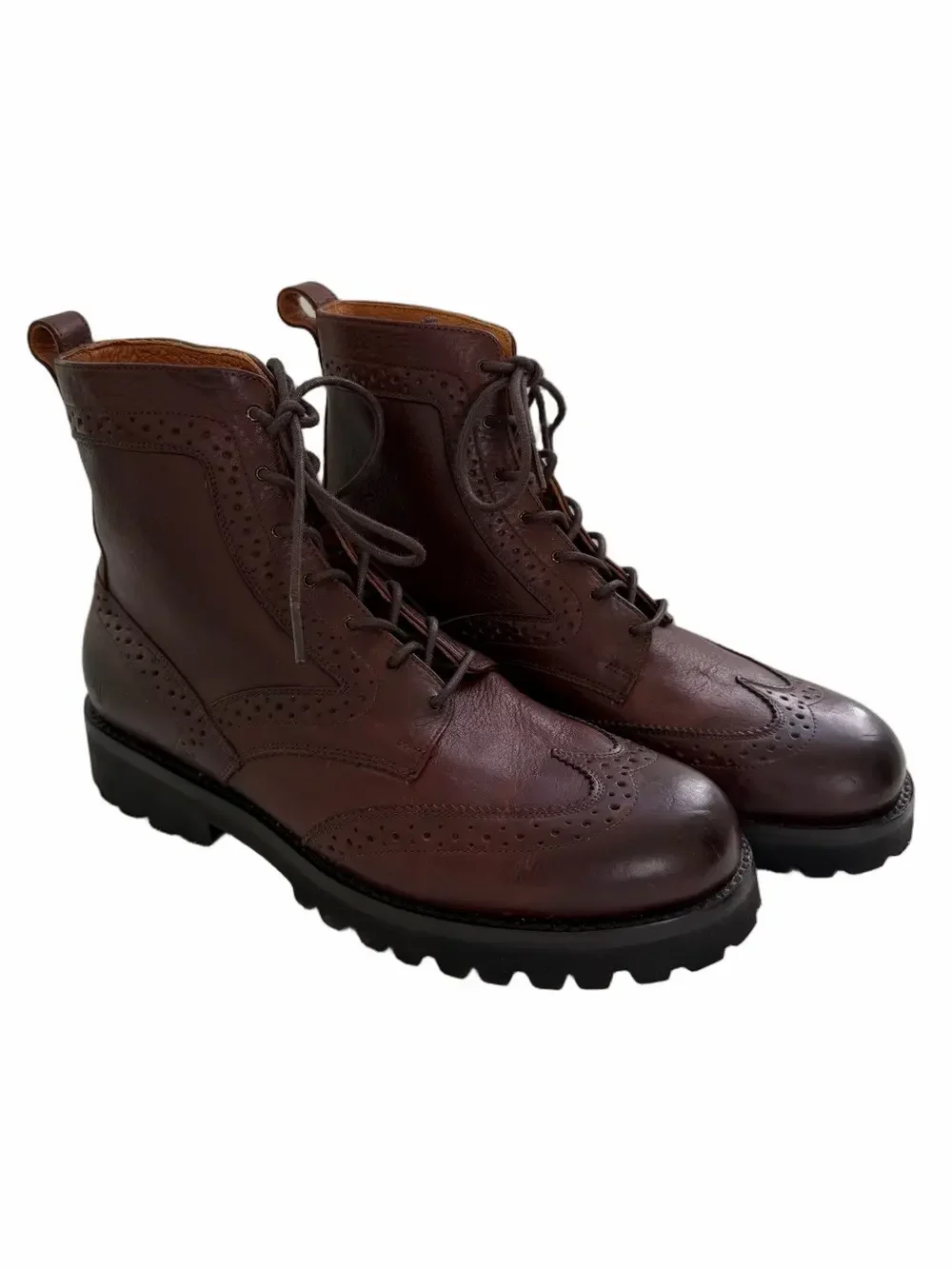Frye Earl Wingtip Lace Up Men's Leather Boots Size 7.5D Brown Lug Soles 84138